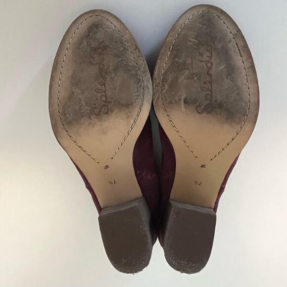 Splendid Wine Suede Debrah Slip On Mule 3 Inch Stacked Heel Sz 7.5 7 1/2 - Picture 9 of 9